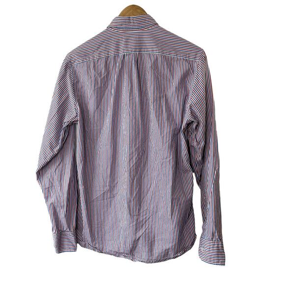 J. Crew Classic Fit Red & Blue Pin-Stripe Long Sleeve Button-Up Shirt Mens Small - Picture 7 of 7